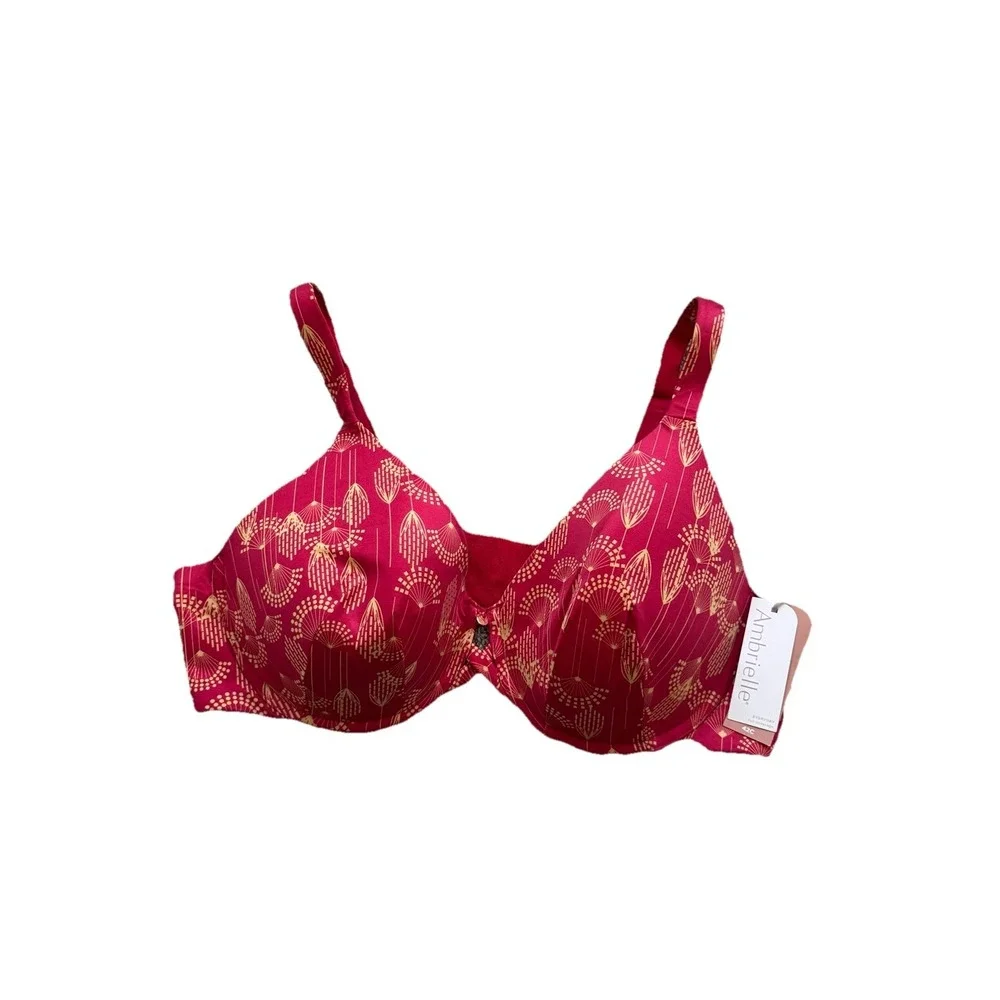 Ambrielle Women's Brand New 42C Nylon Red‎ Floral T-Shirt Convertible Bra